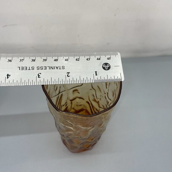Vintage MCM Seneca Driftwood Crinkle Textured Glass Tumbler Brown Amber 12oz - Picture 10 of 10